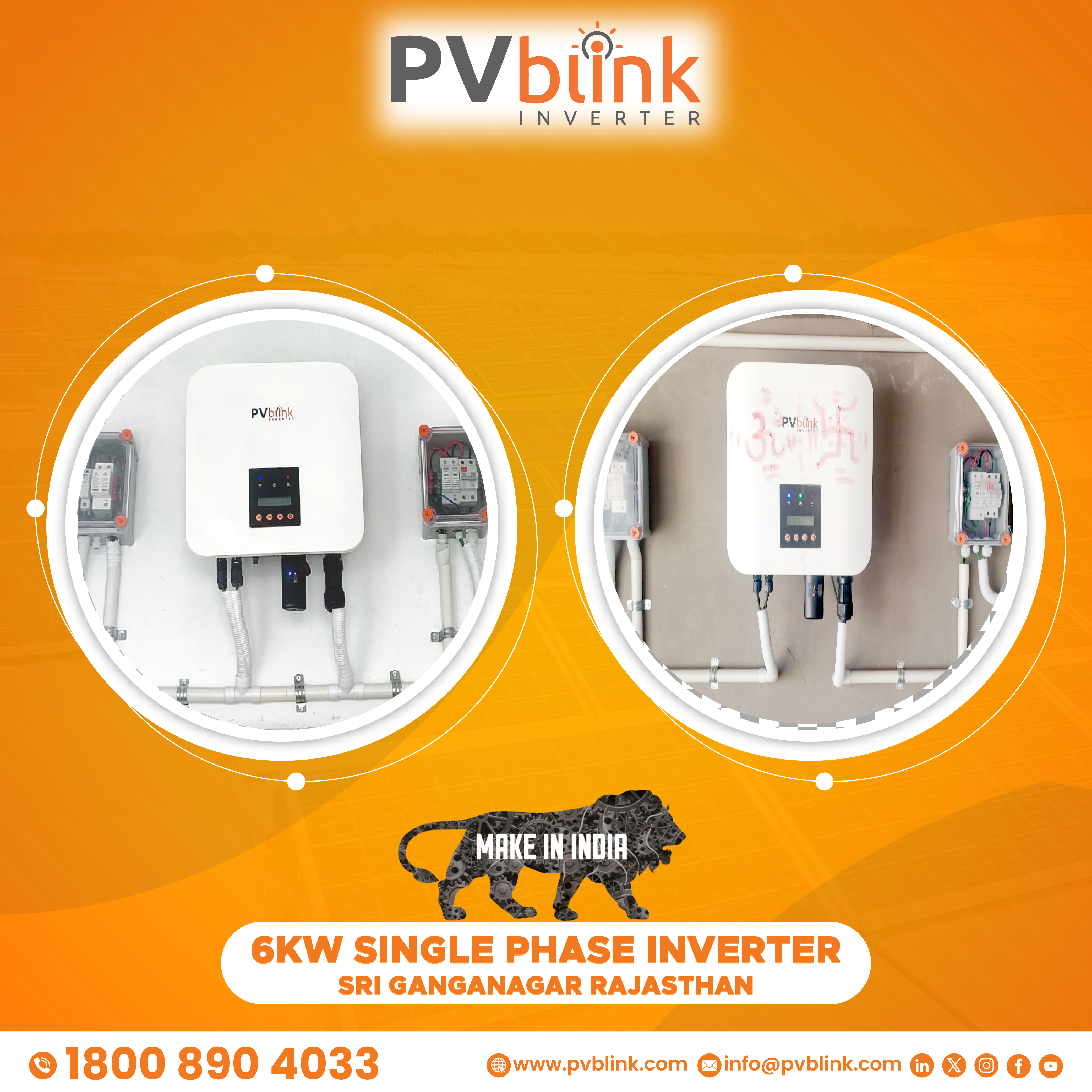 PVblink Single Phase 6KW Solar Inverter at Sri Ganganagar, Rajasthan